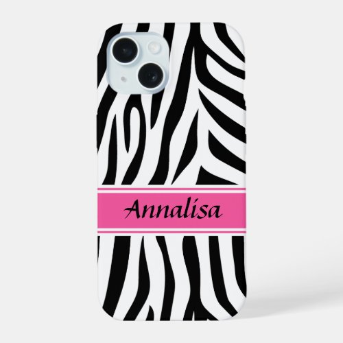 Modern designer personalized zebra stripe Ladies iPhone 15 Case