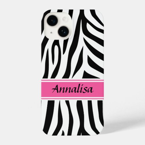 Modern designer personalized zebra stripe Ladies iPhone 14 Case