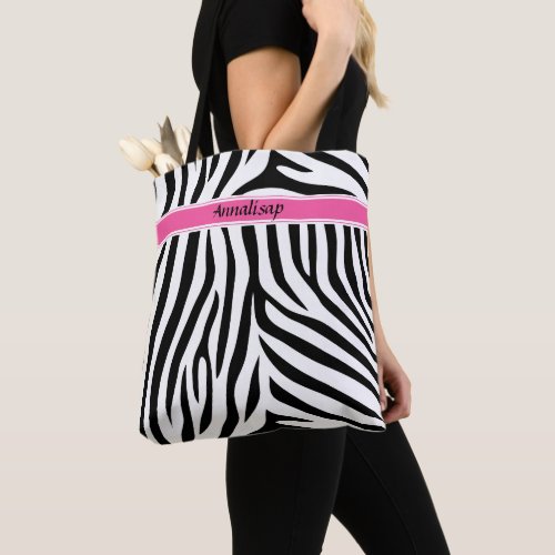 Modern designer personalized zebra stripe Ladies Tote Bag