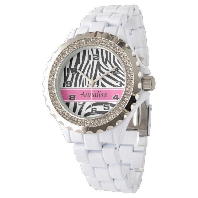 Modern designer personalized zebra stripe Ladies Watch (Angled)