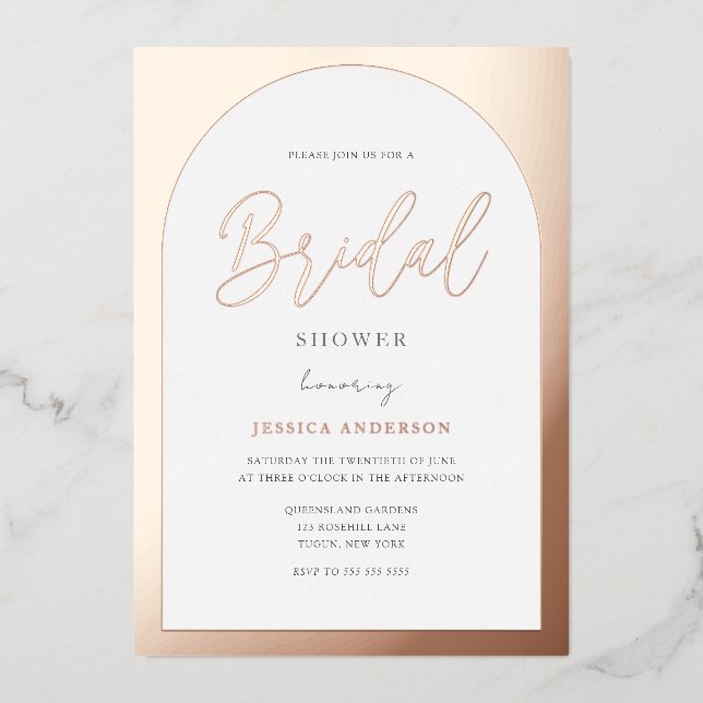 Modern Designer Rose Gold Foil Arch Bridal Shower Invitation (Front)