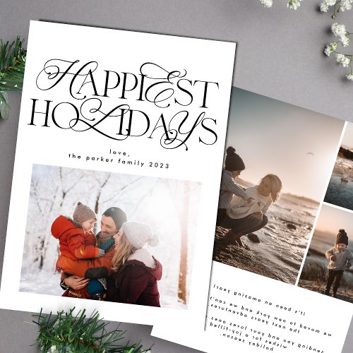 modern designer script photo collage back happiest holiday card