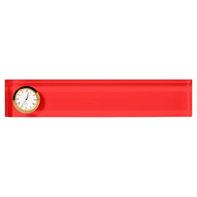 Modern Desk Name Plate in Red with Clock Feature (Front)