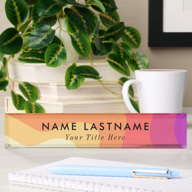 Modern desk name plate with editable name & title 