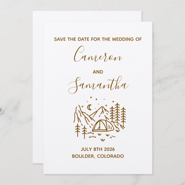 Modern destination camping wedding save the date (Front/Back)