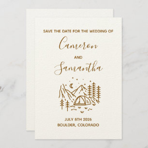 Modern destination camping wedding save the date