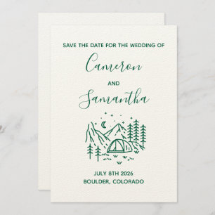 Modern destination camping wedding save the date