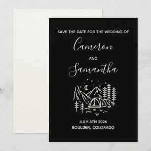 Modern destination camping wedding save the date
