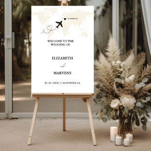 Modern Destination road map welcome wedding sign