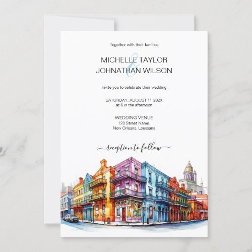 Modern Destination Wedding New Orleans Watercolor Invitation