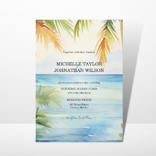 Modern Destination Wedding Palm Trees Beach Invitation