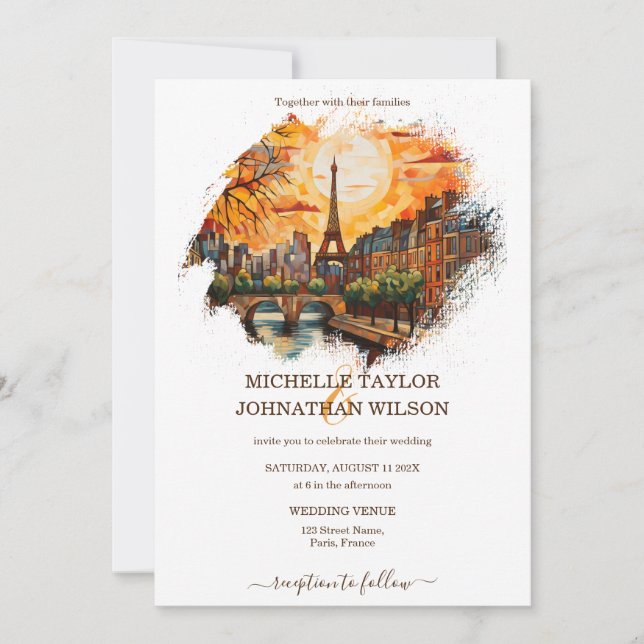 Modern Destination Wedding Paris Eiffel Tower Invitation (Front)