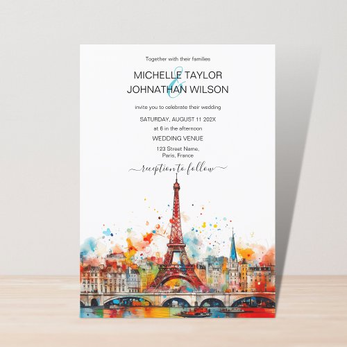 Modern Destination Wedding Paris Eiffel Tower Invitation