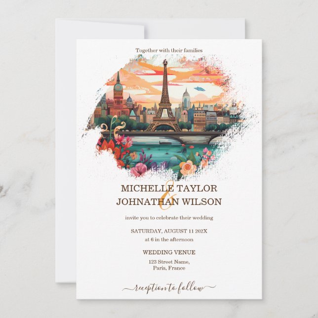 Modern Destination Wedding Paris Eiffel Tower Invitation (Front)
