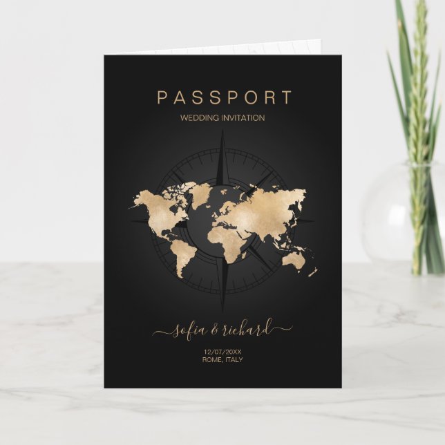 Modern Destination Wedding Passport Compass Invitation (Front)
