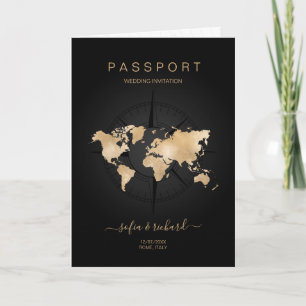 Modern Destination Wedding Passport Compass Invitation