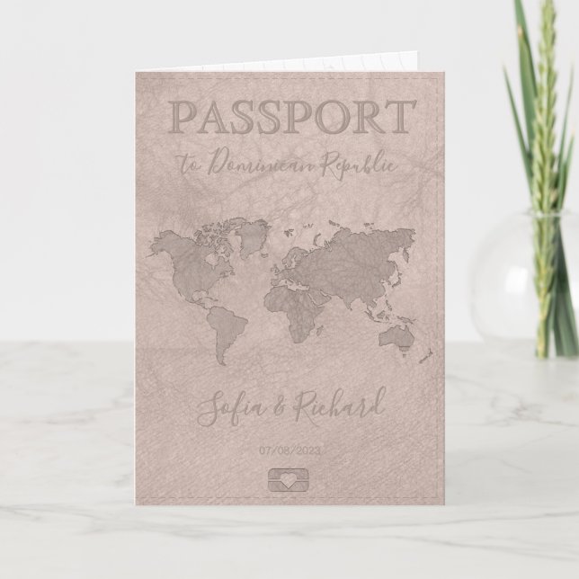 Modern Destination Wedding Passport World Map Invitation (Front)