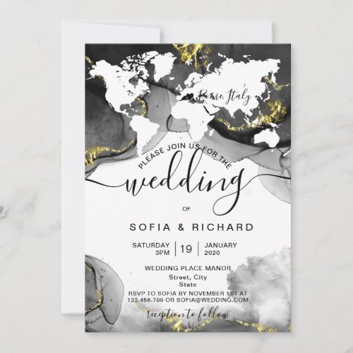 Modern Destination Wedding World Map Watercolor In Invitation