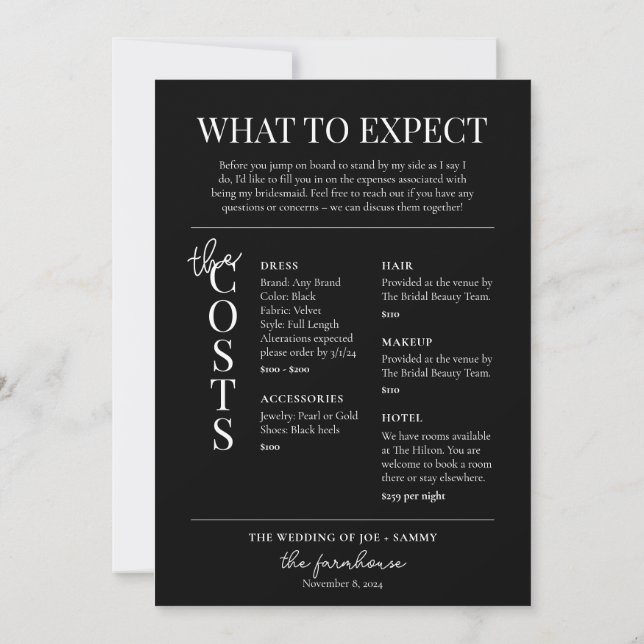 Modern Detailed Bridesmaids Proposal Card (Back)