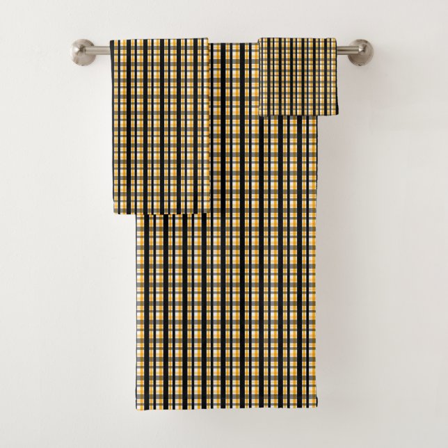 Modern Diagonal Autumn Plaid Pattern Bath Towel Set (Insitu)