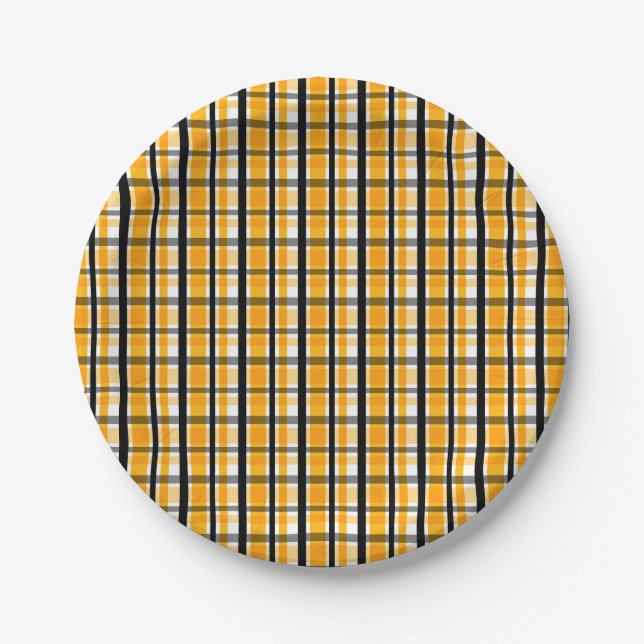 Modern Diagonal Autumn Plaid Pattern Paper Plates (Front)