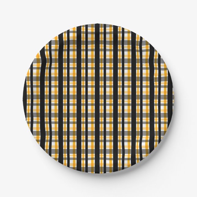 Modern Diagonal Autumn Plaid Pattern Paper Plates (Front)