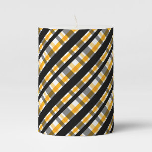 Modern Diagonal Autumn Plaid Pattern Pillar Candle