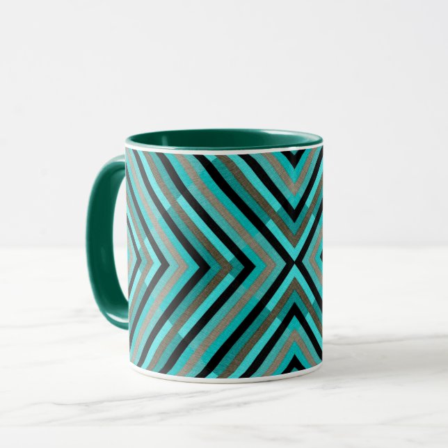 Modern Diagonal Checkered Shades of Green Pattern Mug (Front Left)