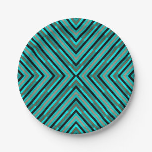 Modern Diagonal Checkered Shades of Green Pattern Paper Plates