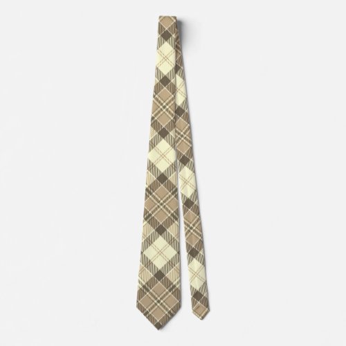 Modern Diagonal Plaid _ Brown Tan and White Neck Tie