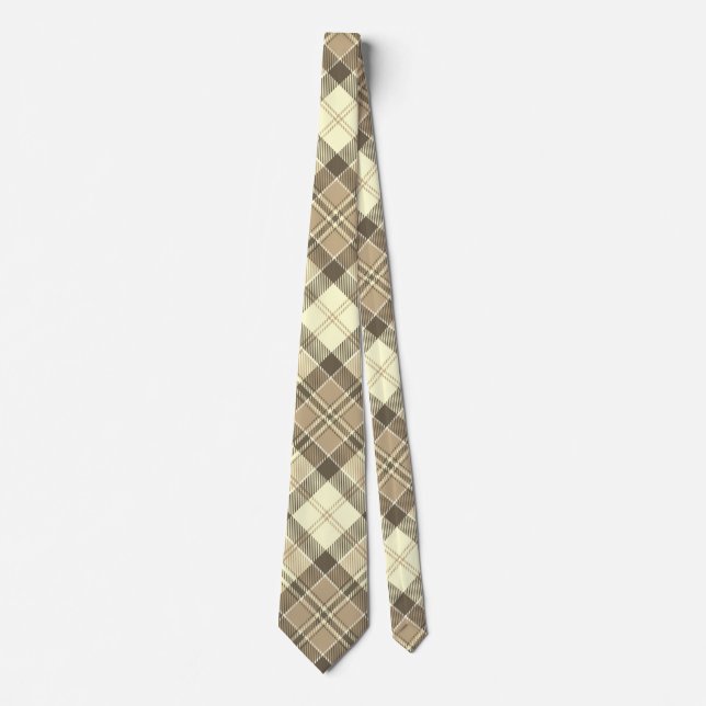 Modern Diagonal Plaid - Brown Tan and White Neck Tie (Front)