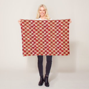 Modern Diagonal Red and White Plaid Pattern Fleece Blanket