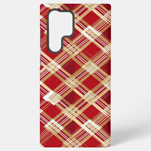 Modern Diagonal Red and White Plaid Pattern Samsung Galaxy Case (Back)