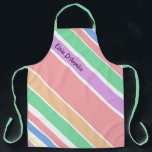 Modern Diagonal Stripe Pastel Personalized Apron<br><div class="desc">Personalized apron with modern and flattering diagonal stripe in multi-width color blocks. Your name is lettered in casual typography and you can choose whether to add just your first name or your full name. The design has a pastel color palette of pink, peach, mint green, purple, blue, yellow and white....</div>