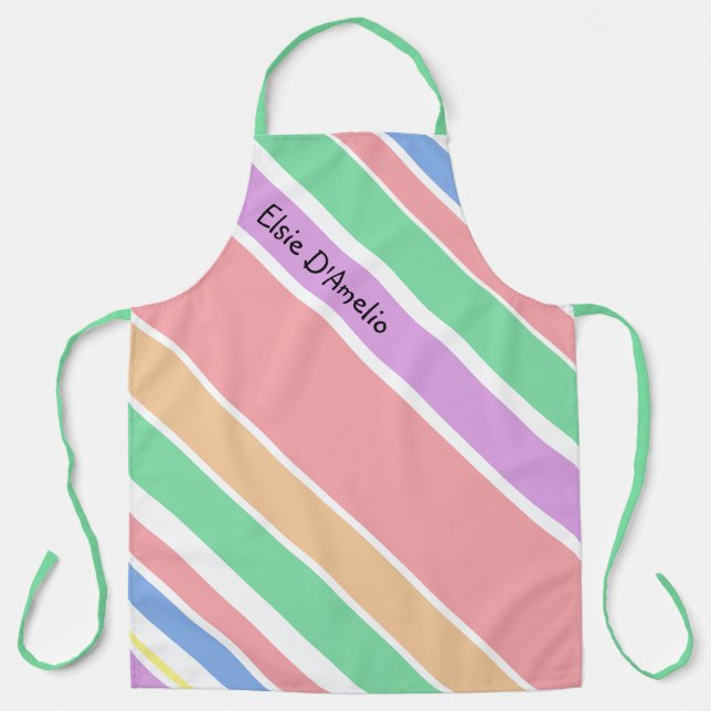 Modern Diagonal Stripe Pastel Personalized Apron (Front)