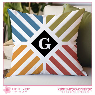 Modern Diagonal Stripes Customizable Initial Throw Pillow