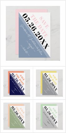 Modern diagonal stripes wedding Save the Date