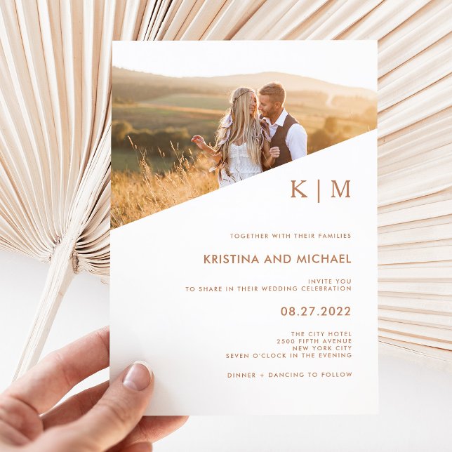 Modern Diagonal | Terracotta Boho Photo Wedding Invitation (Creator Uploaded)