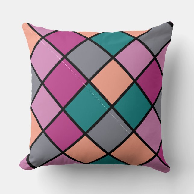 Modern Diagonal Tiles 5 Colors Throw Pillow (Front)