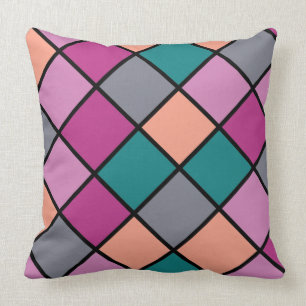 Modern Diagonal Tiles 5 Colors Throw Pillow