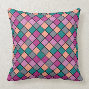 Modern Diagonal Tiles 5 Colors Throw Pillow