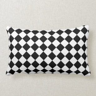Modern Diamond Black and White Checkers Lumbar Pillow