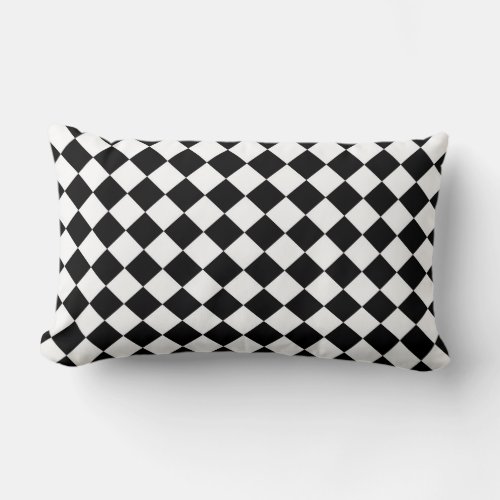 Modern Diamond Black and White Checkers Lumbar Pillow