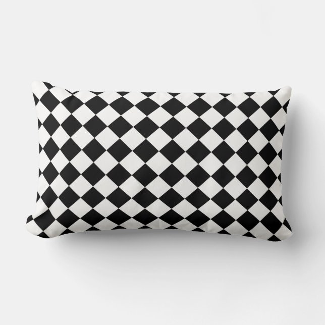 Modern Diamond Black and White Checkers Lumbar Pillow (Front)