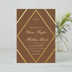 Modern Diamond Brown Gold Wedding Foil Invitation