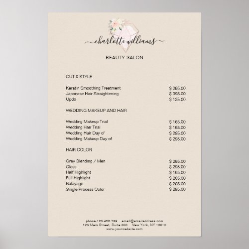 Modern Diamond Flower Price List Poster