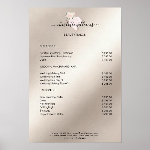 Modern Diamond Flower Price List Poster