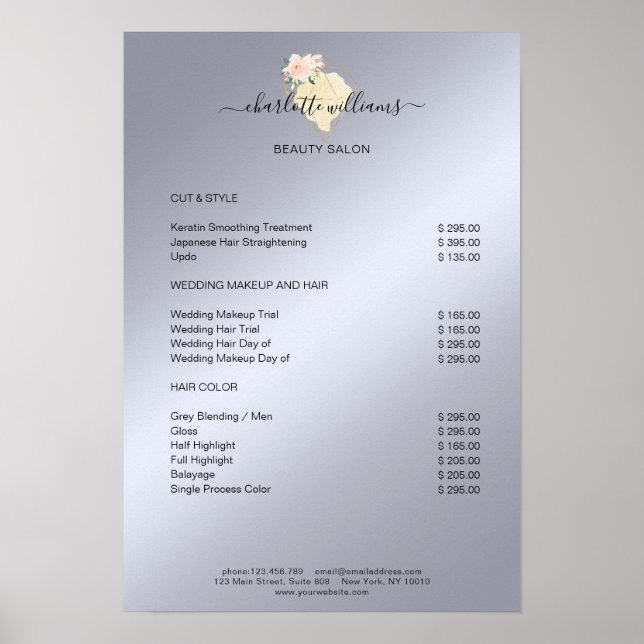 Modern Diamond Flower Price List Poster (Front)