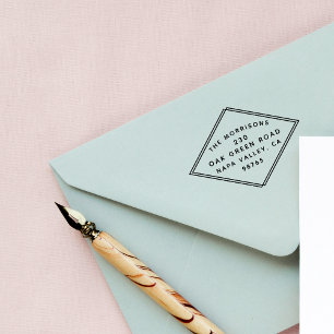 Modern Diamond Frame Family Name Return Address Self-inking Stamp