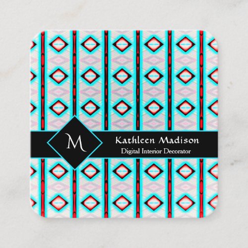 Modern Diamond Geometric Stylish Pattern Monogram  Square Business Card